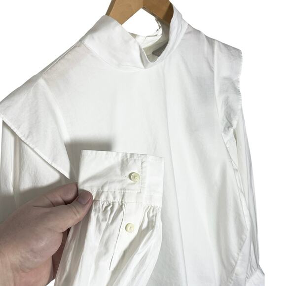 NWT EVERLANE Women white Wing Shoulder Bishop Sleeve Stand Collar Top - Picture 5 of 6